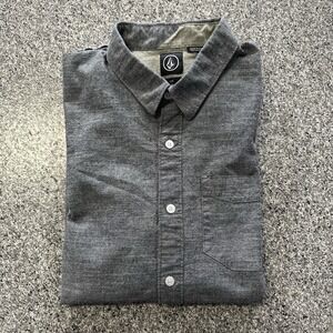 Volcom Flats Shirt Mens L Solid Gray Long Sleeve Woven Button Up Down